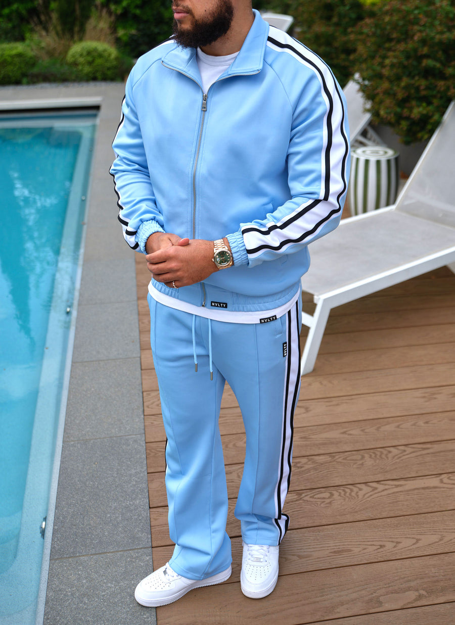 Panelled Luxe Track Jacket - Baby Blue