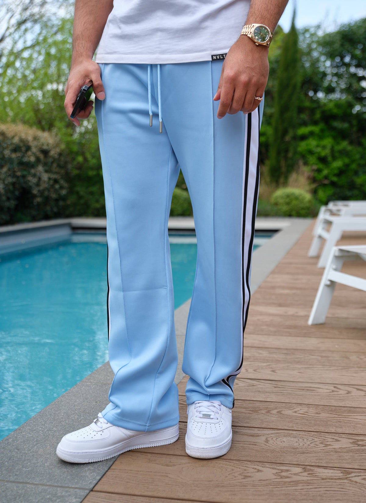 Panelled Luxe Track Pants - Baby Blue