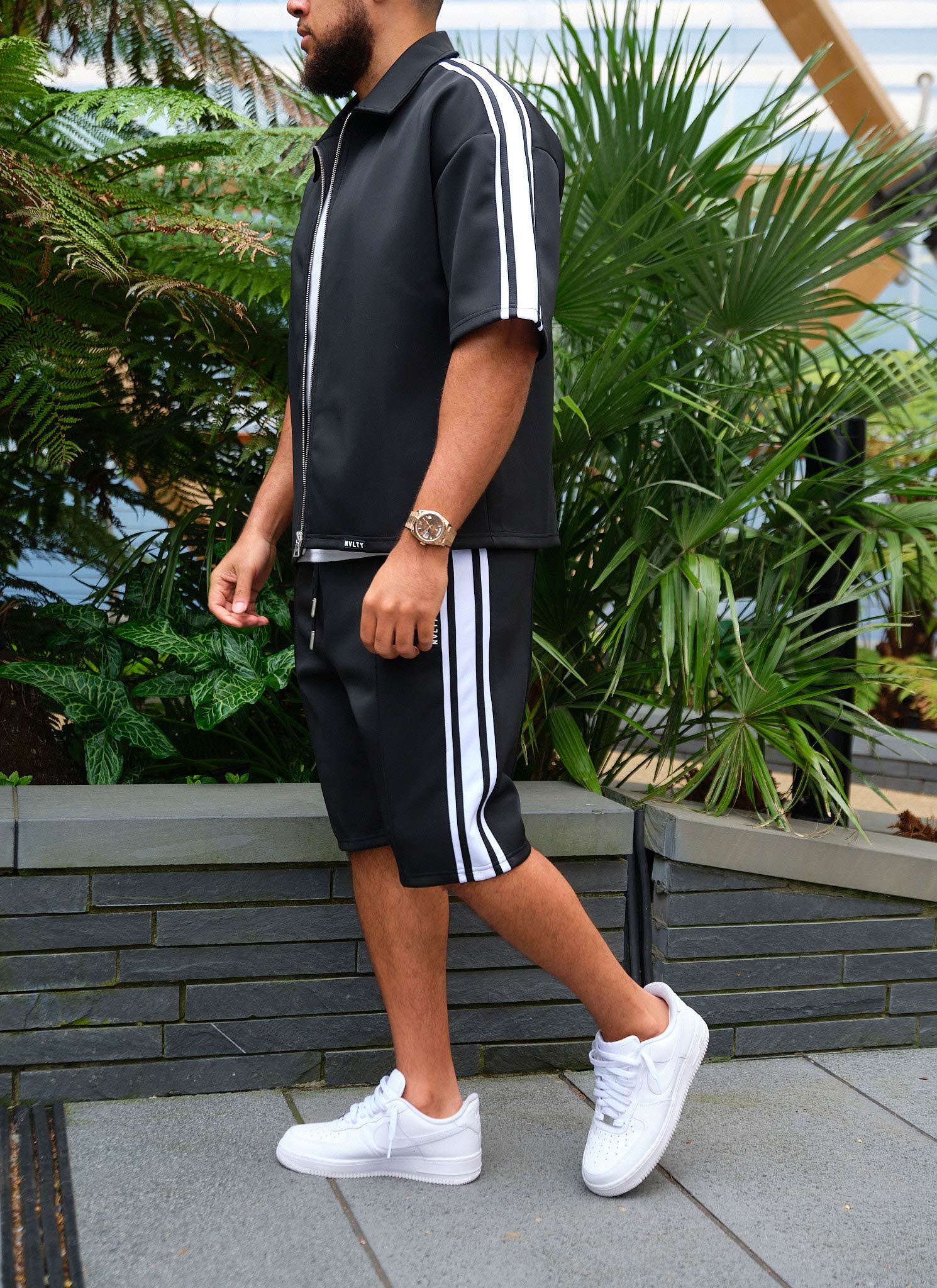 Panelled Luxe Track Shirt - Black