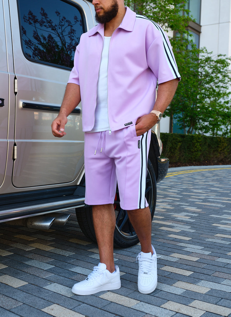 Panelled Luxe Track Shorts - Purple