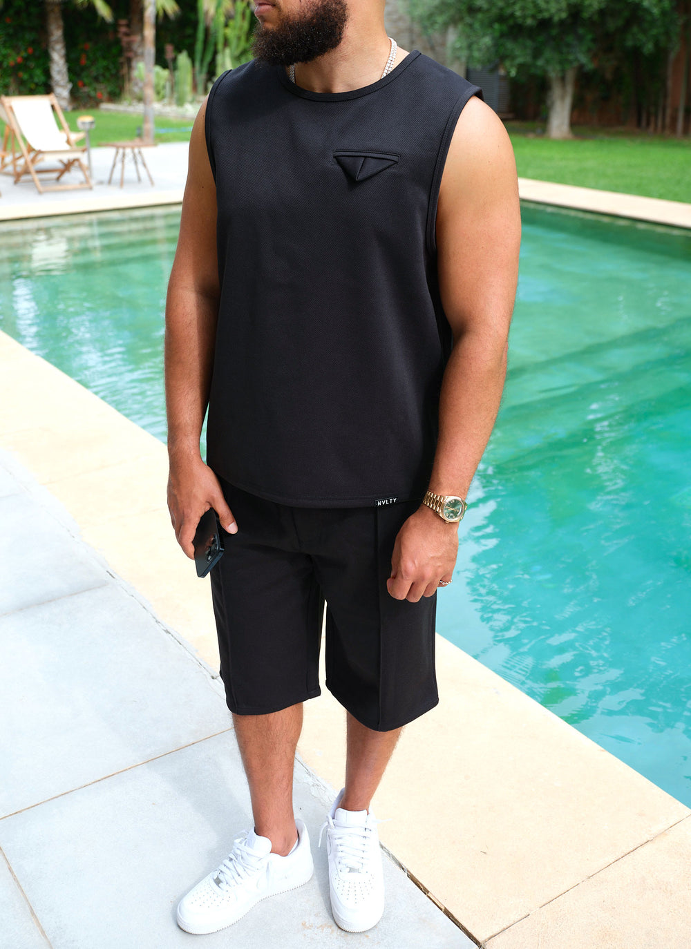 Twill Pocket Square Sleeveless - Black