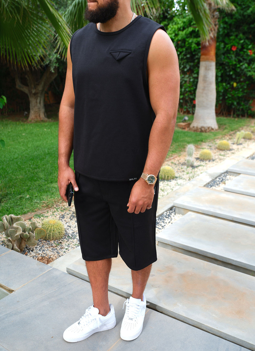 Twill Pocket Square Sleeveless - Black