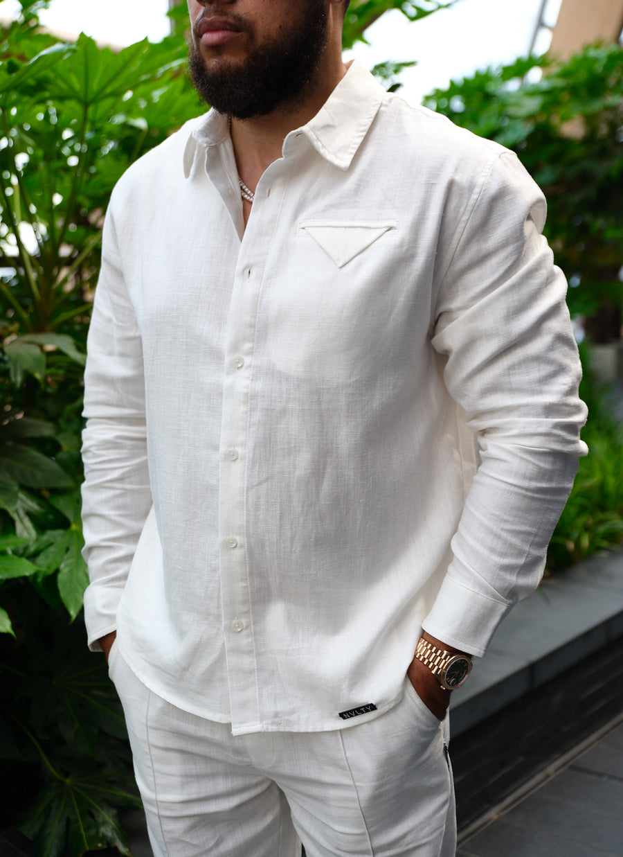 Linen Pocket Square Shirt - White