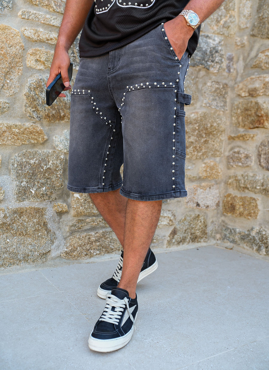 Vintage Double Studded Carpenter Denim Shorts - Black