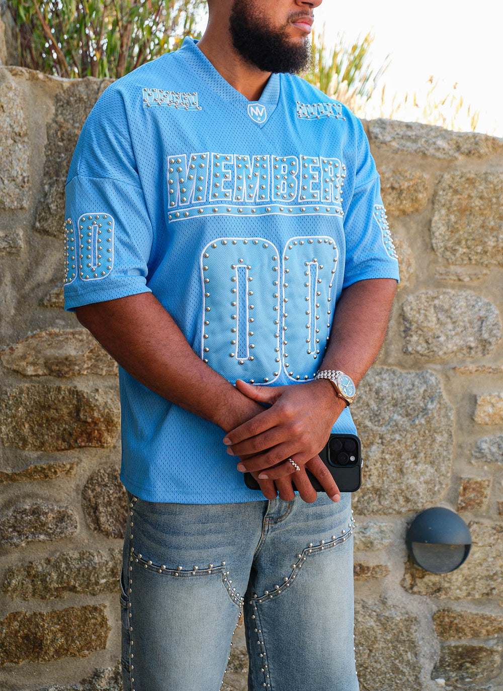 Members Studded Jersey - Baby Blue