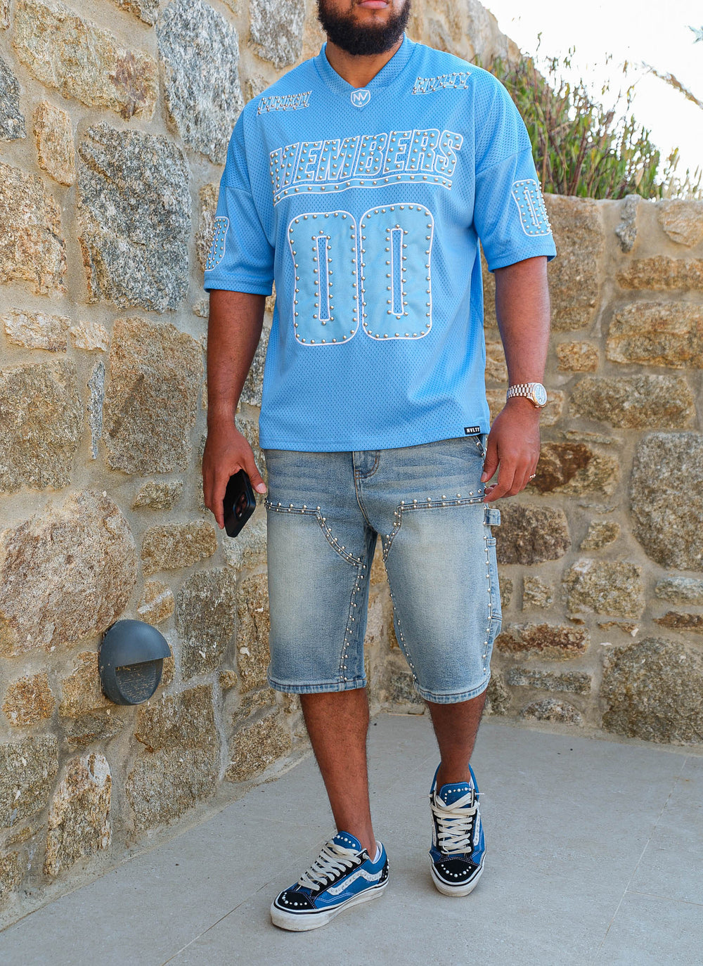 Members Studded Jersey - Baby Blue