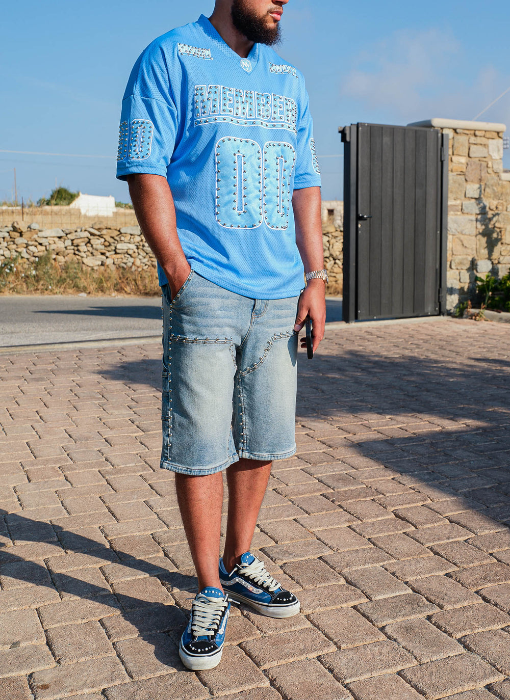 Members Studded Jersey - Baby Blue