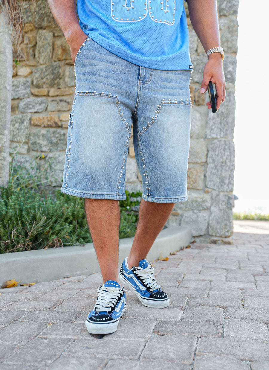 Vintage Double Studded Carpenter Denim Shorts - Blue