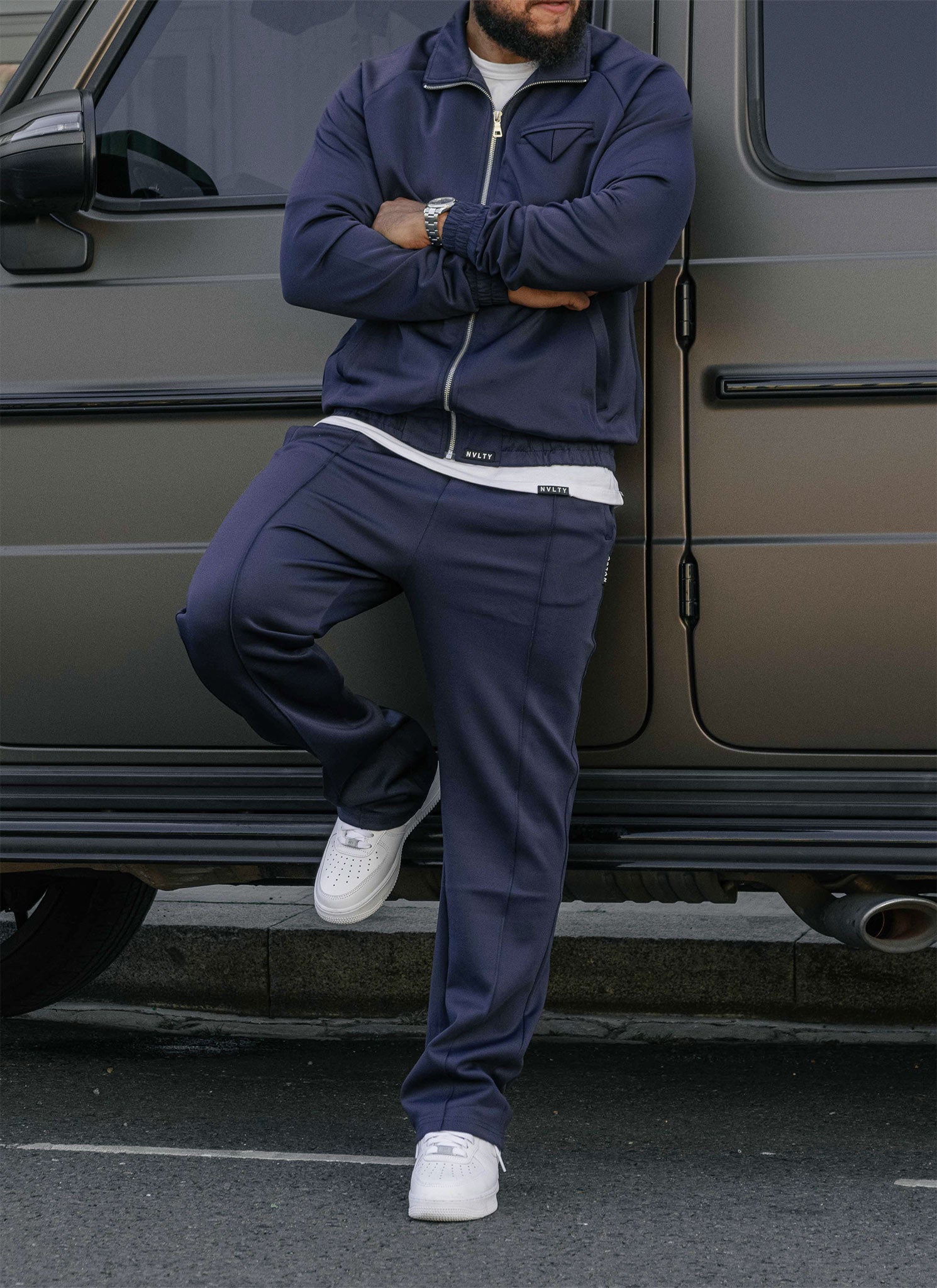 Pleat Track Pants - Navy