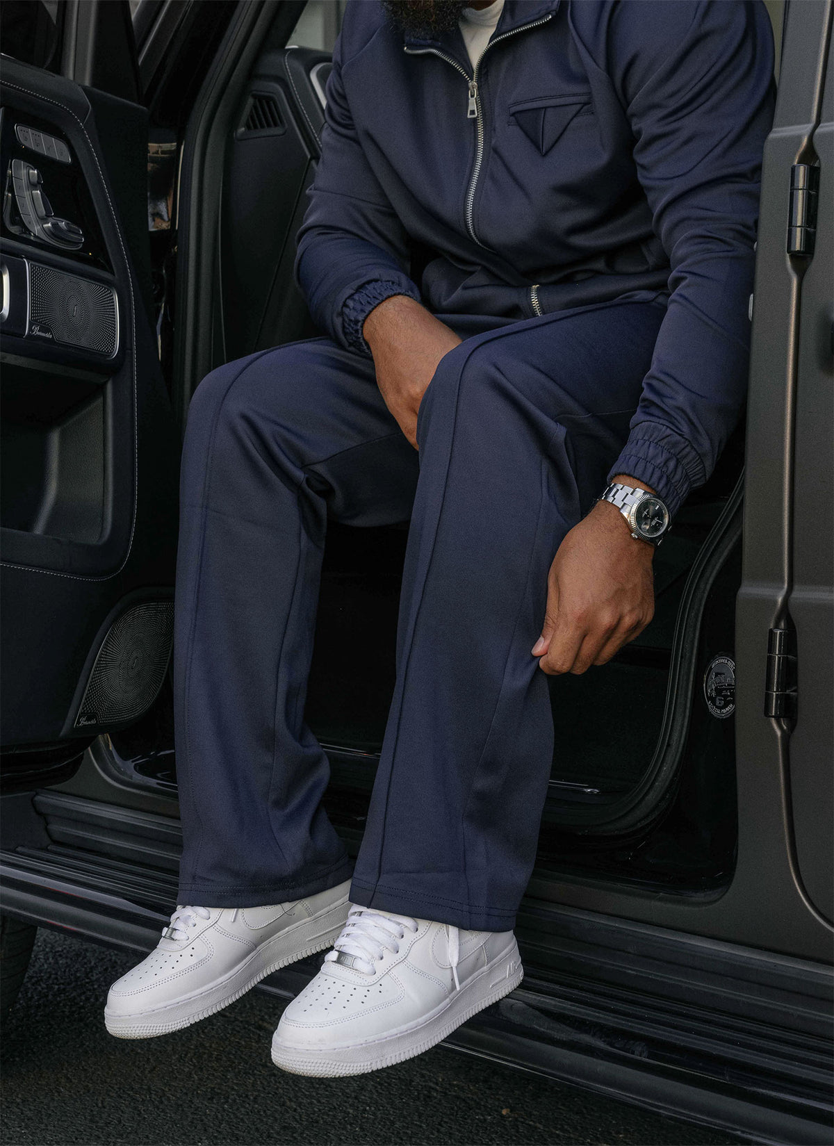 Pleat Track Pants - Navy