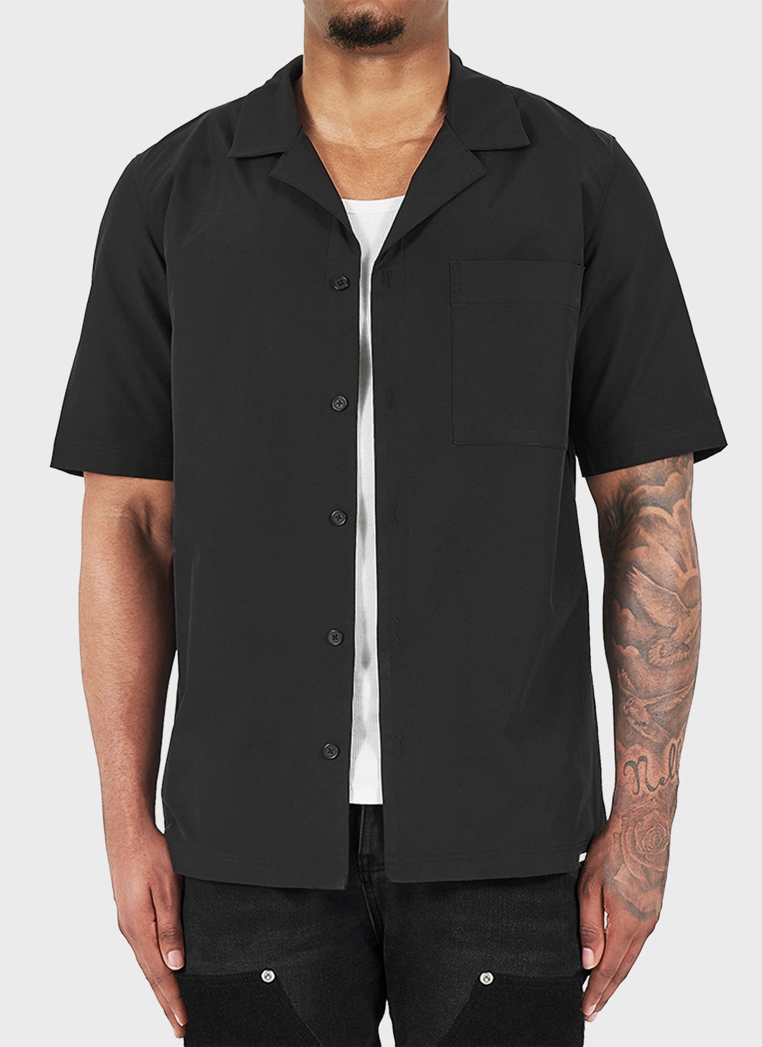 Essential Open Collar Shirt - Black