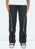 Nylon Flare Zipper Pants - Black