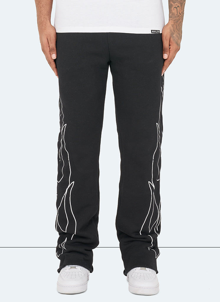 Vintage Flare Flame Joggers - Black