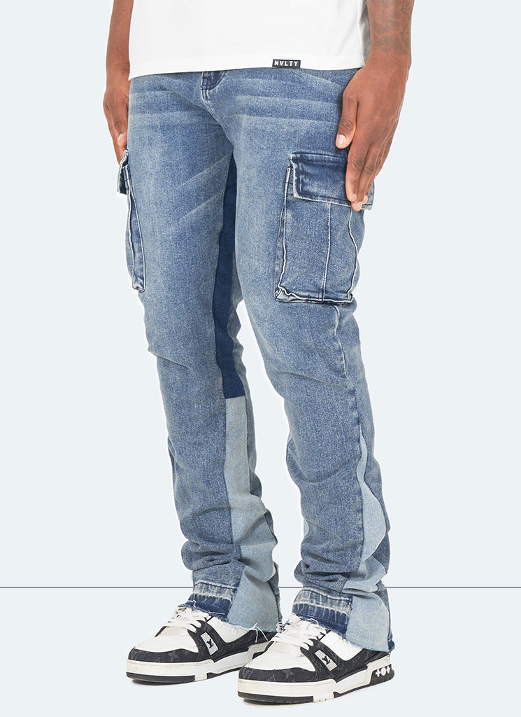 Vintage Flare Cargo Jeans - Blue