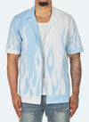Flame Open Collar Shirt - White/Blue