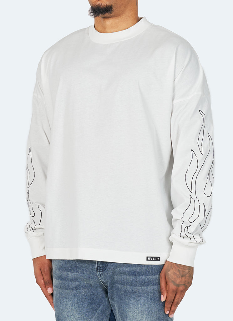 Vintage Flame Long Sleeve T-Shirt - White – N V L T Y