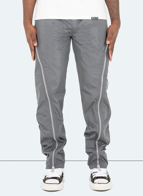 Nylon Flare Zipper Pants - Grey