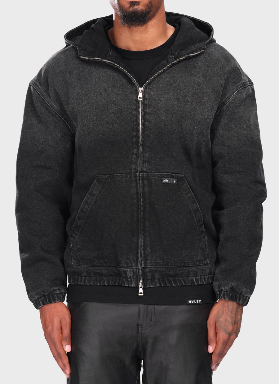 Heavyweight Denim Zip Hoodie - Black