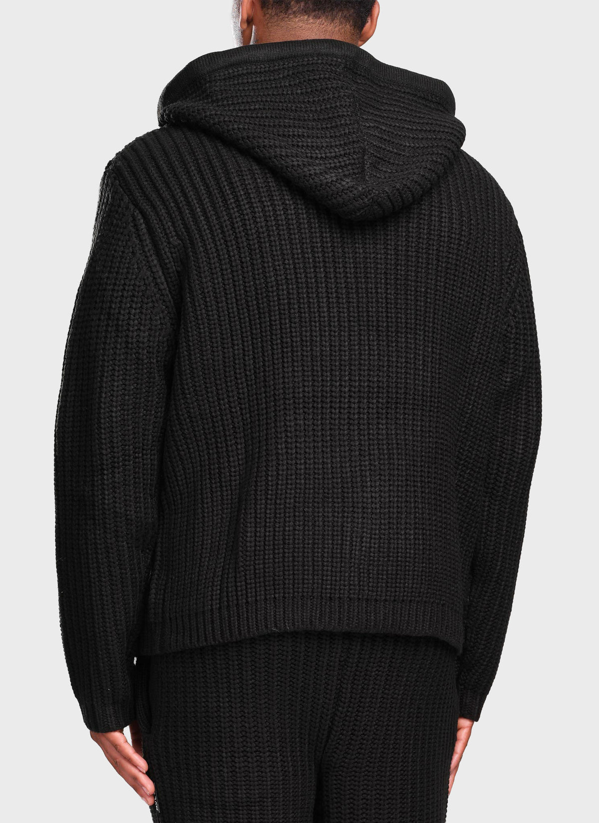 Heavyweight Knitted Zip Hoodie - Black