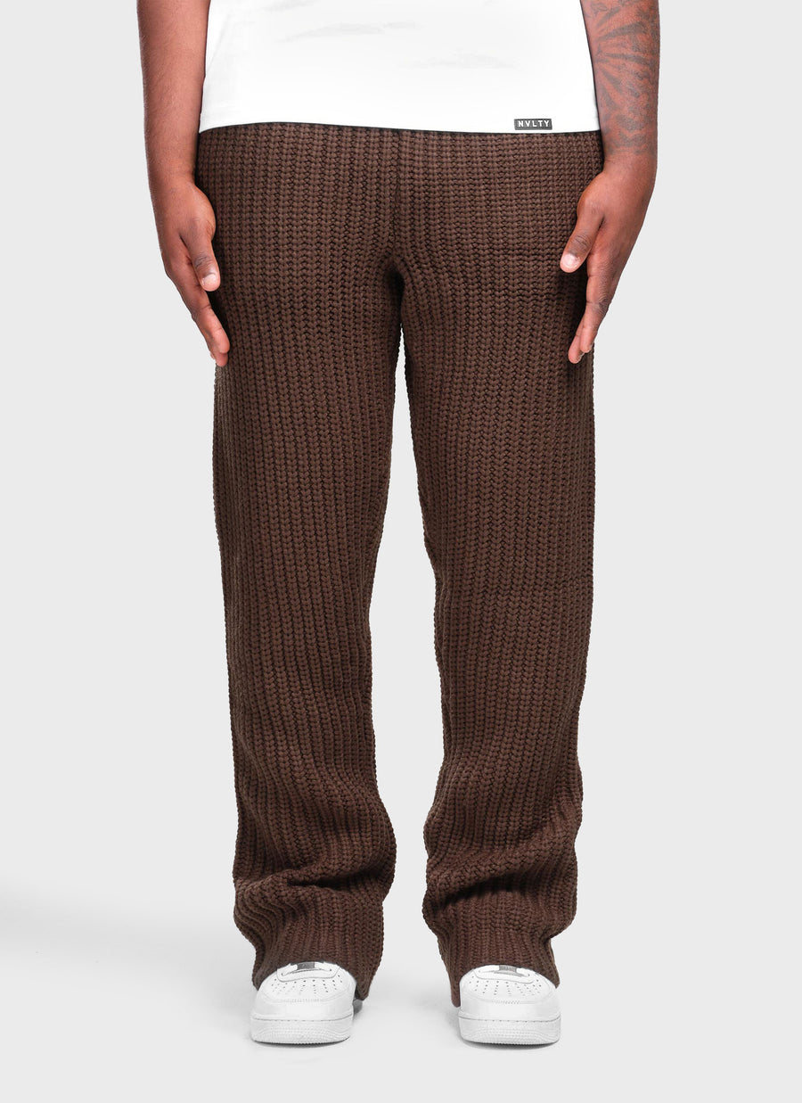 Heavyweight Knitted Joggers - Brown