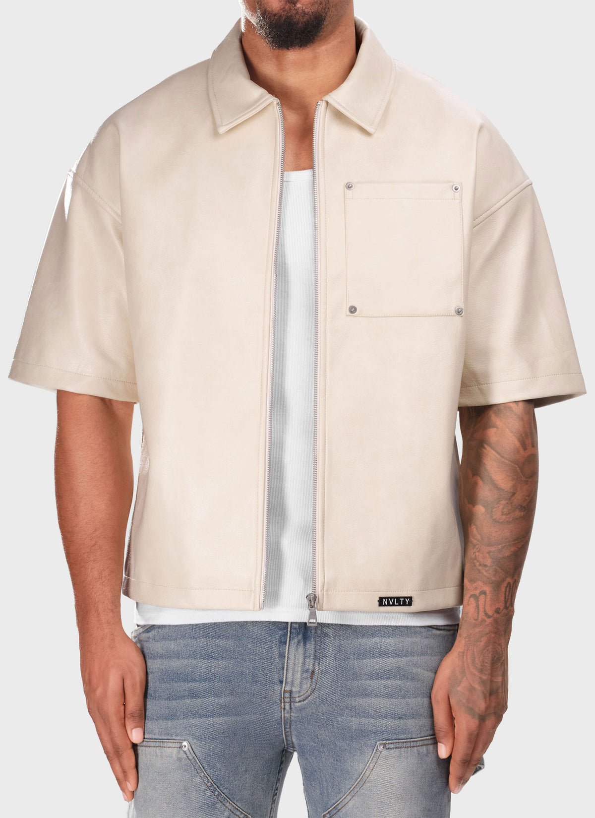 Heavyweight Rivet Leather Shirt - Ivory