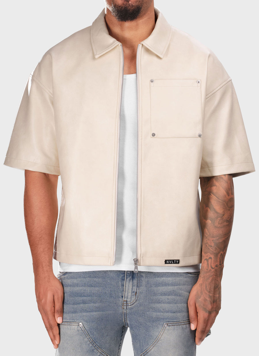 Heavyweight Rivet Leather Shirt - Ivory