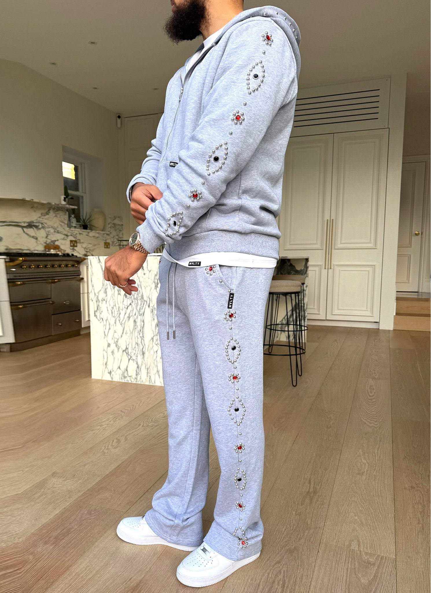 Vintage Studded Zip Hoodie - Grey