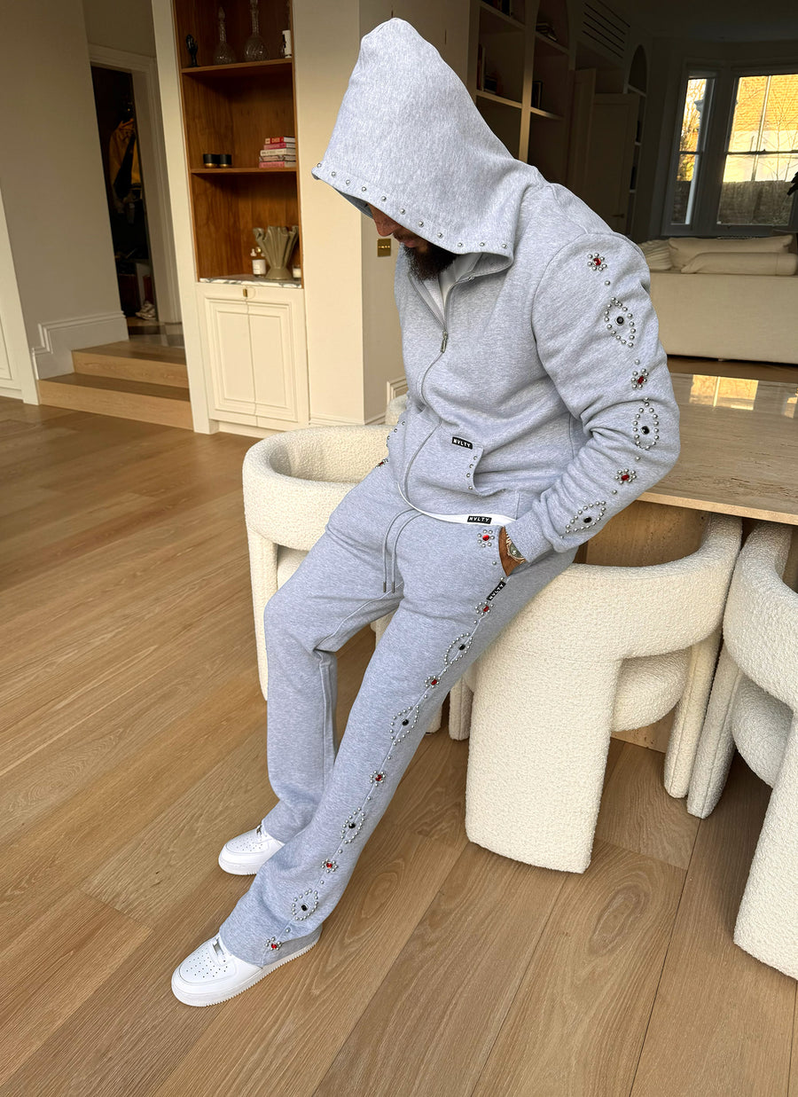 Vintage Studded Zip Hoodie - Grey