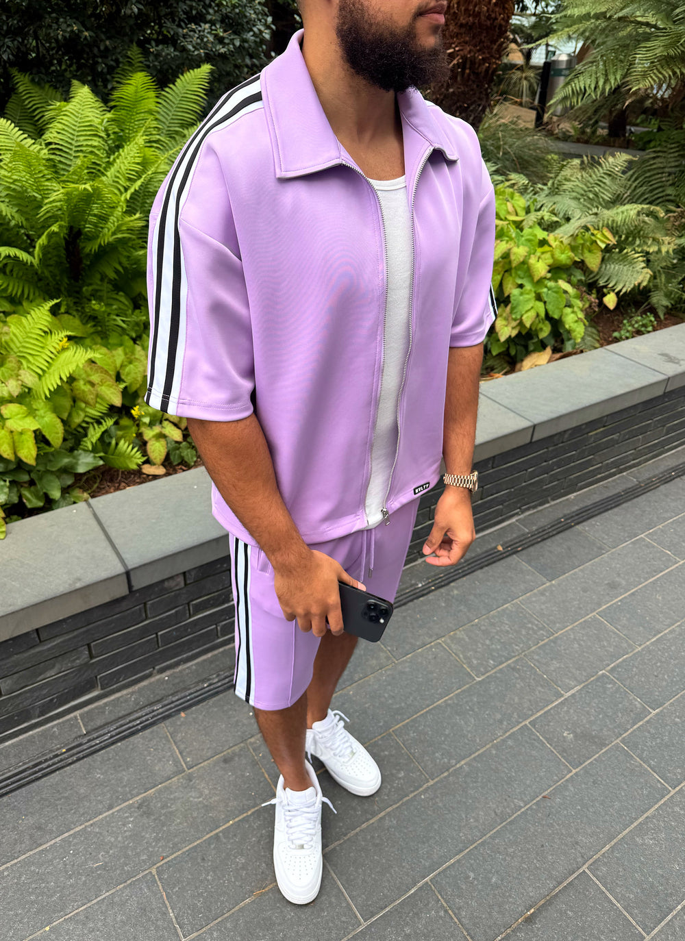 Panelled Luxe Track Shorts - Purple