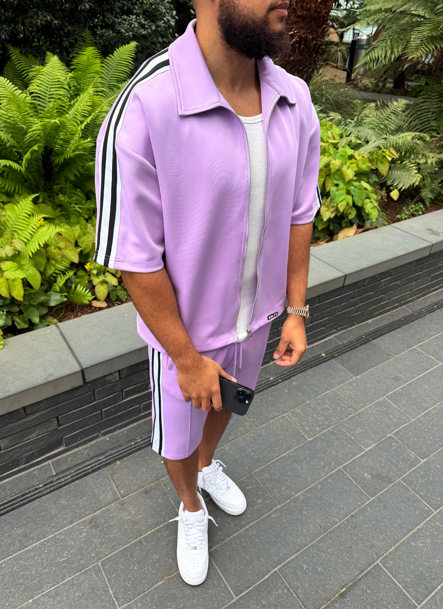 Panelled Luxe Track Shorts - Purple
