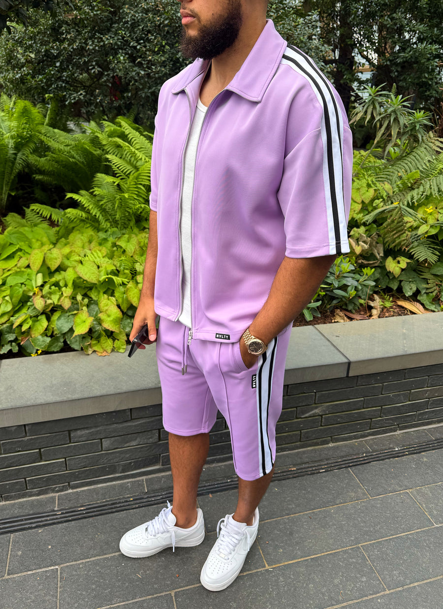 Panelled Luxe Track Shorts - Purple