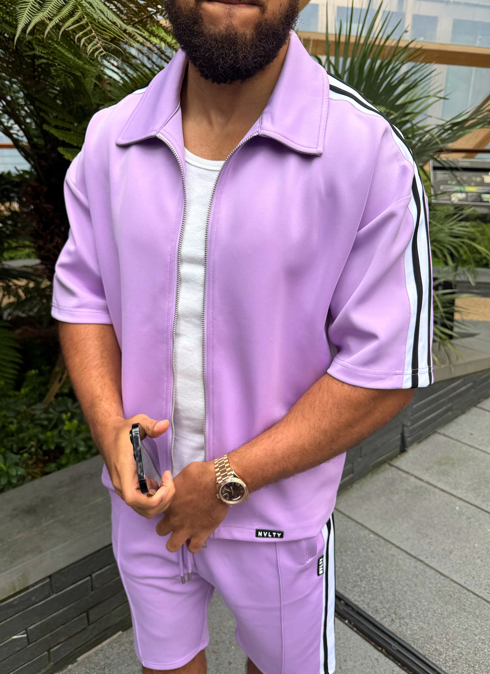 Panelled Luxe Track Shirt - Purple