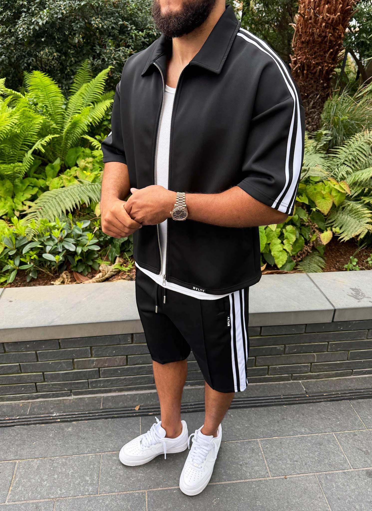 Panelled Luxe Track Shorts - Black