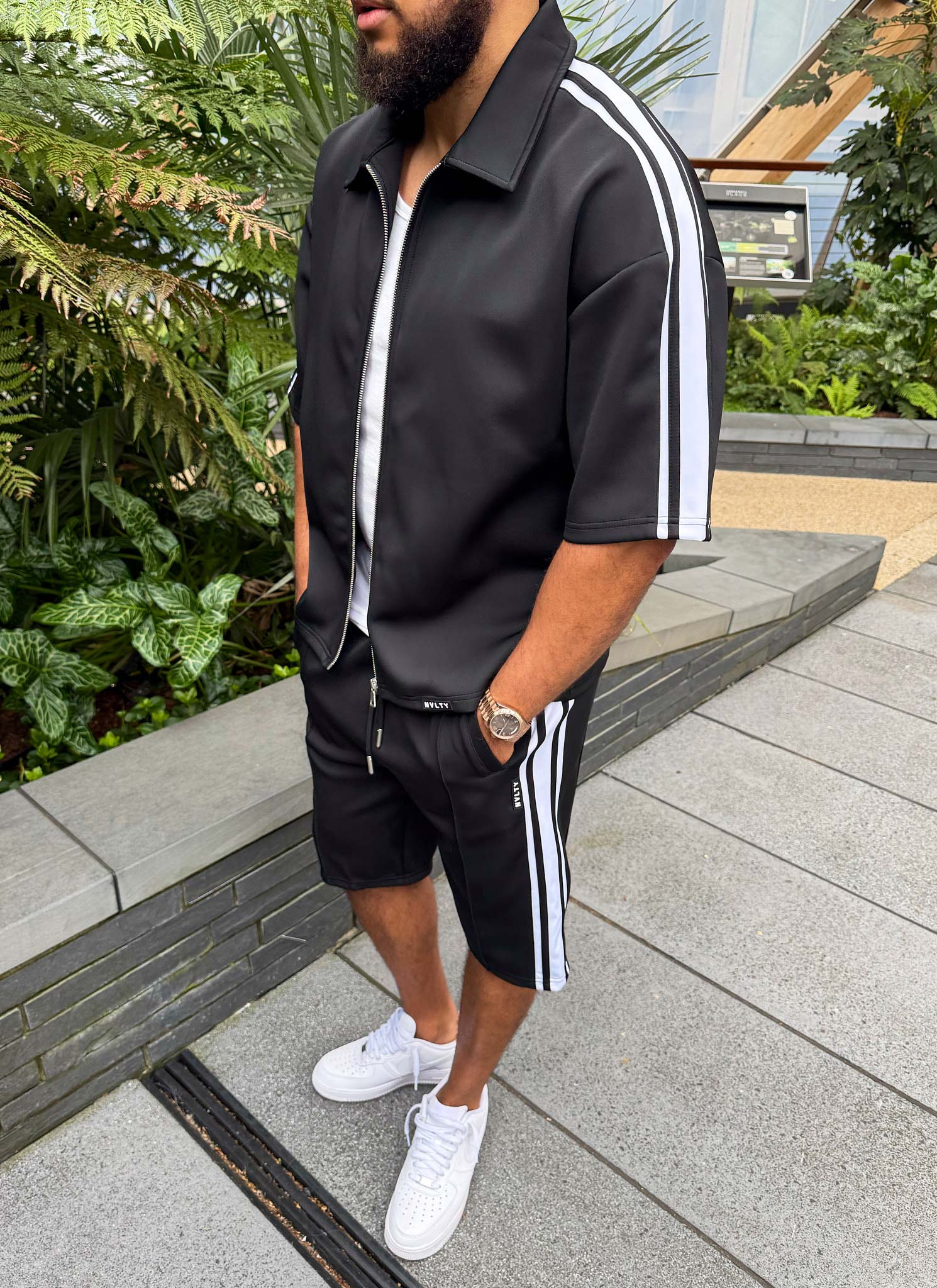 Panelled Luxe Track Shirt - Black