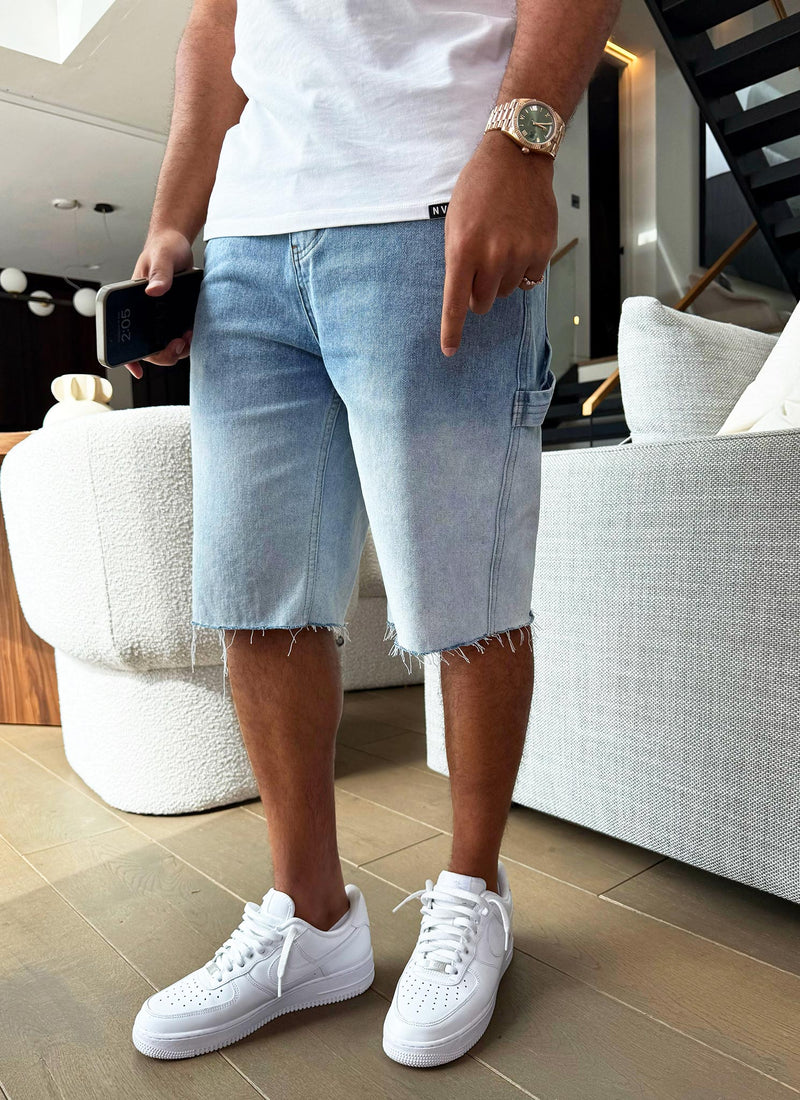 Vintage Deep Fade Denim Shorts - Blue