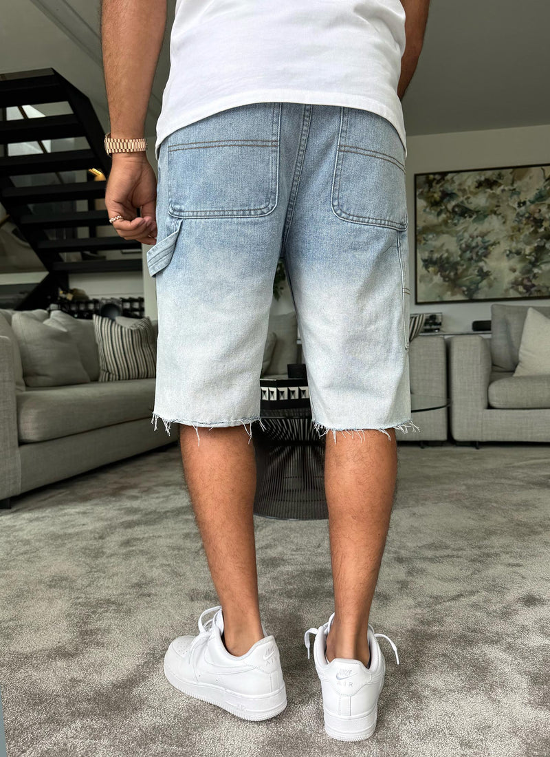 Vintage Deep Fade Denim Shorts - Blue