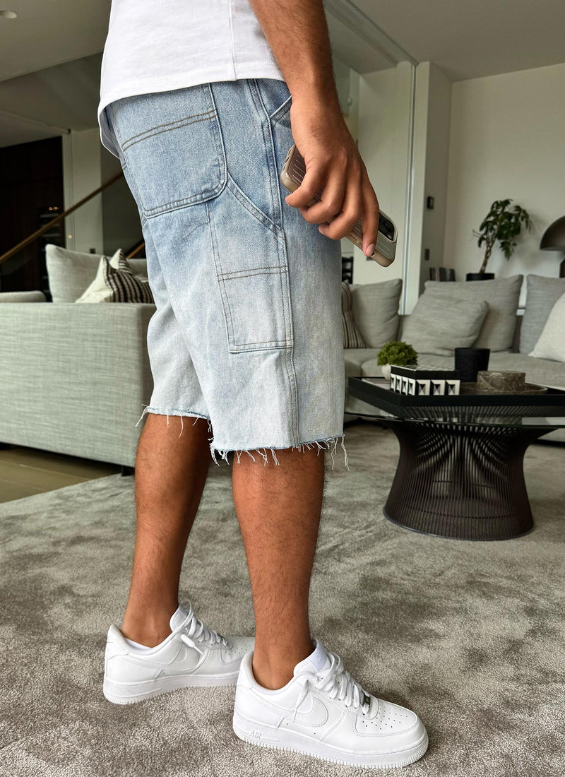 Vintage Deep Fade Denim Shorts - Blue
