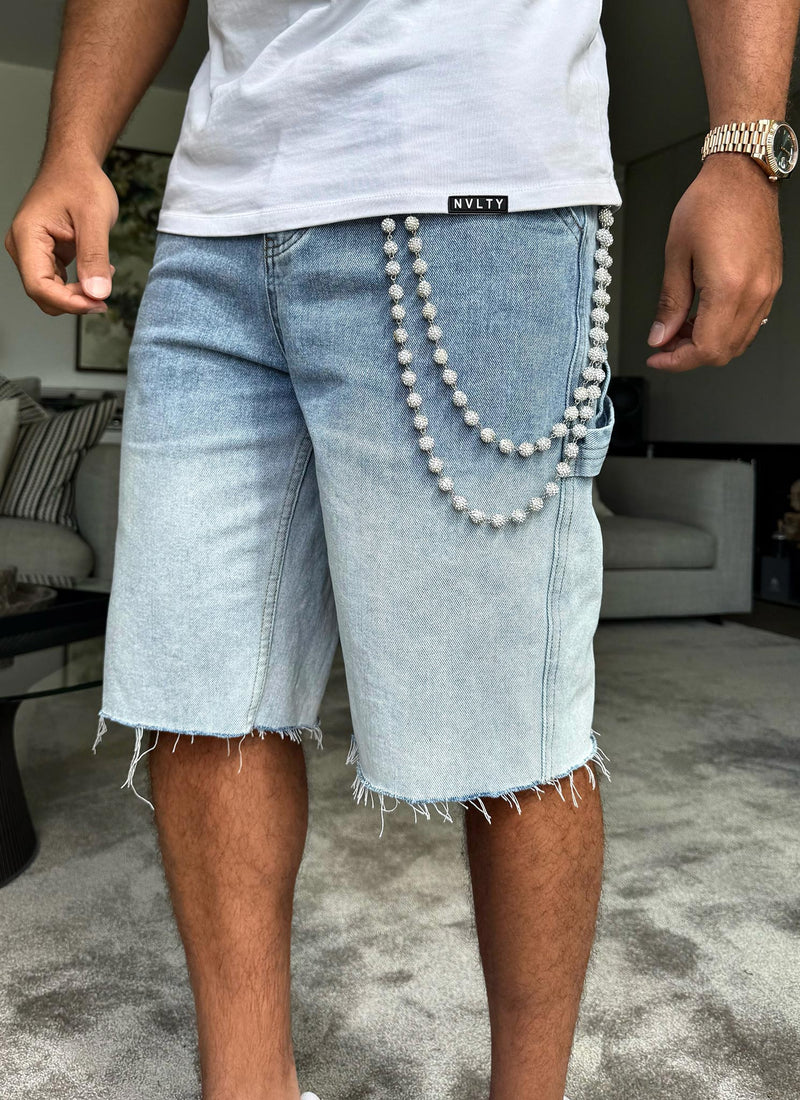 Vintage Deep Fade Denim Shorts - Blue