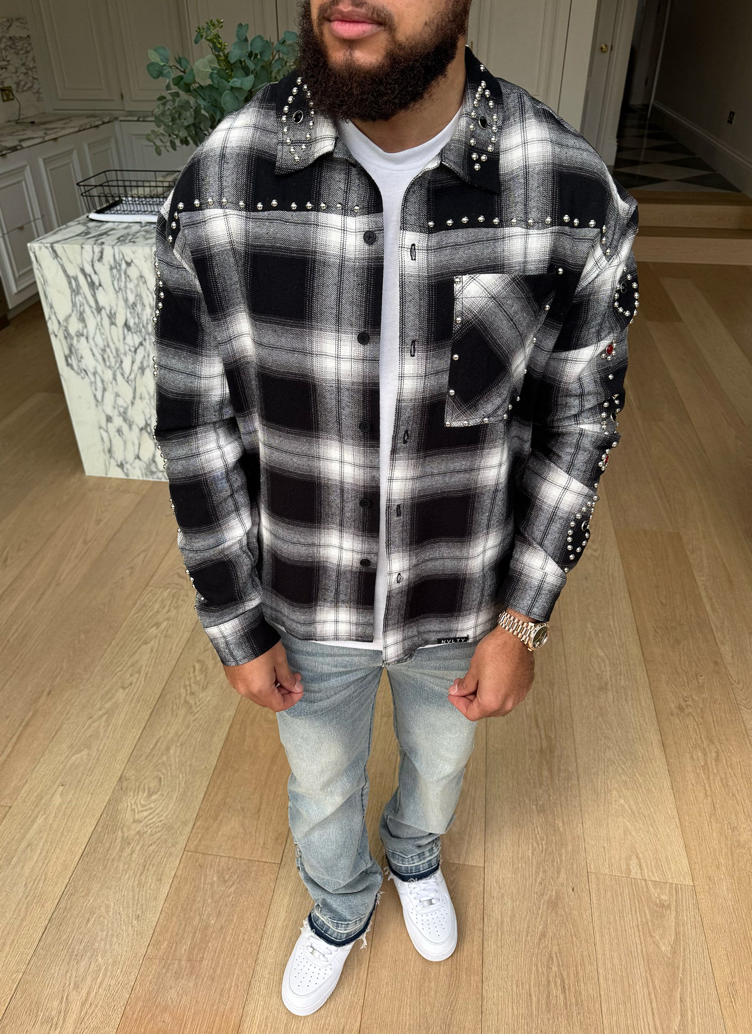 Vintage Studded Flannel - Black