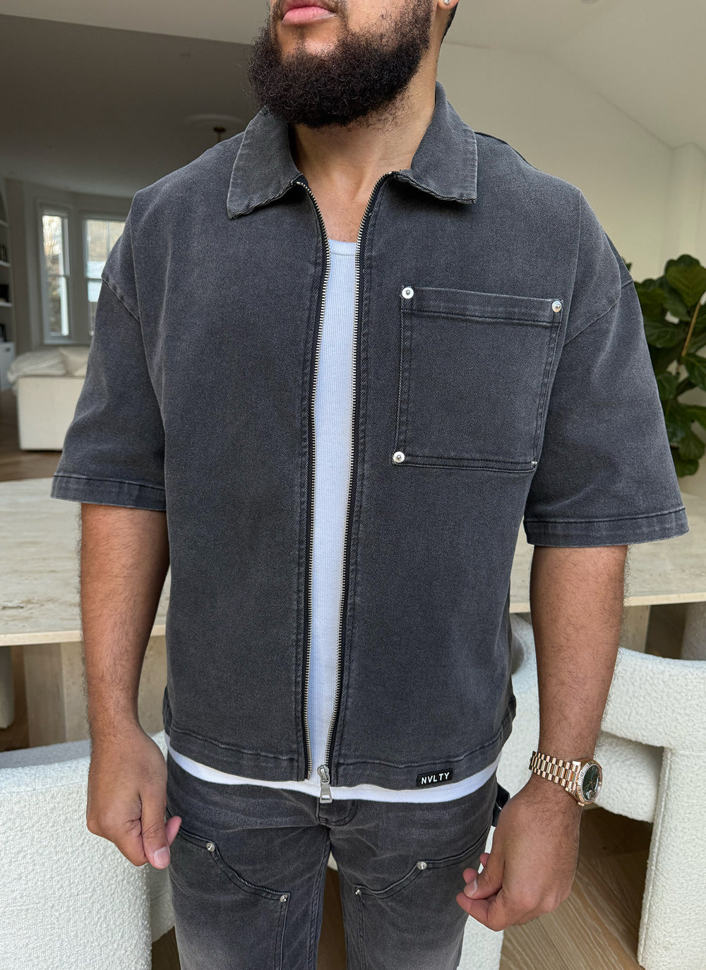 Vintage Rivet Denim Shirt - Grey