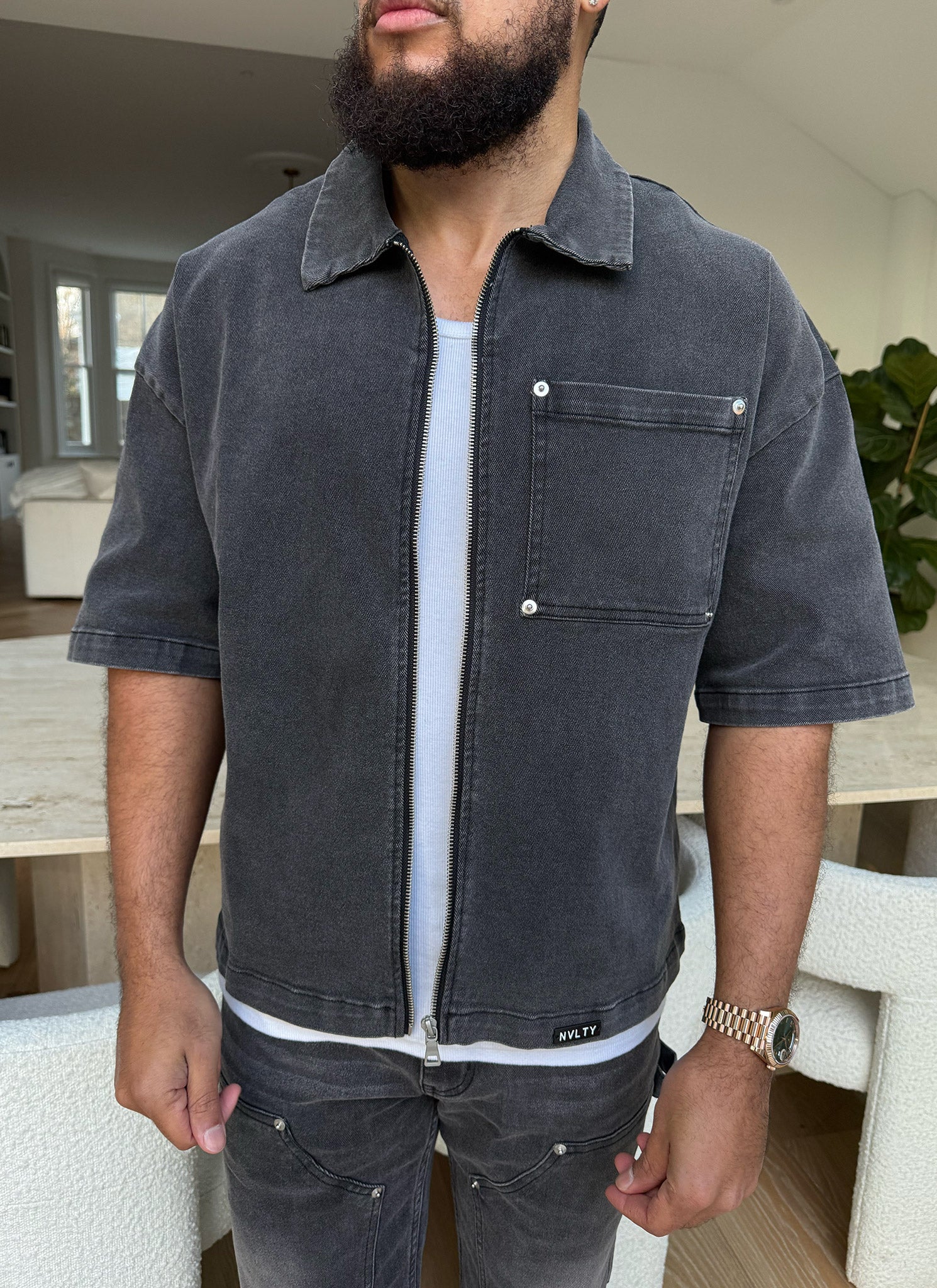 Vintage Rivet Denim Shirt - Grey