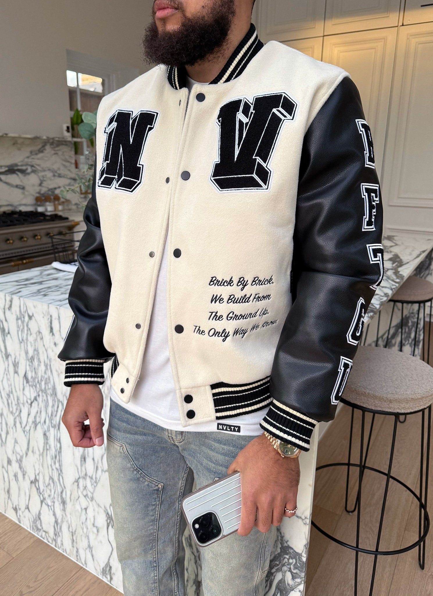 Built From The Ground Up Varsity Jacket - Ivory