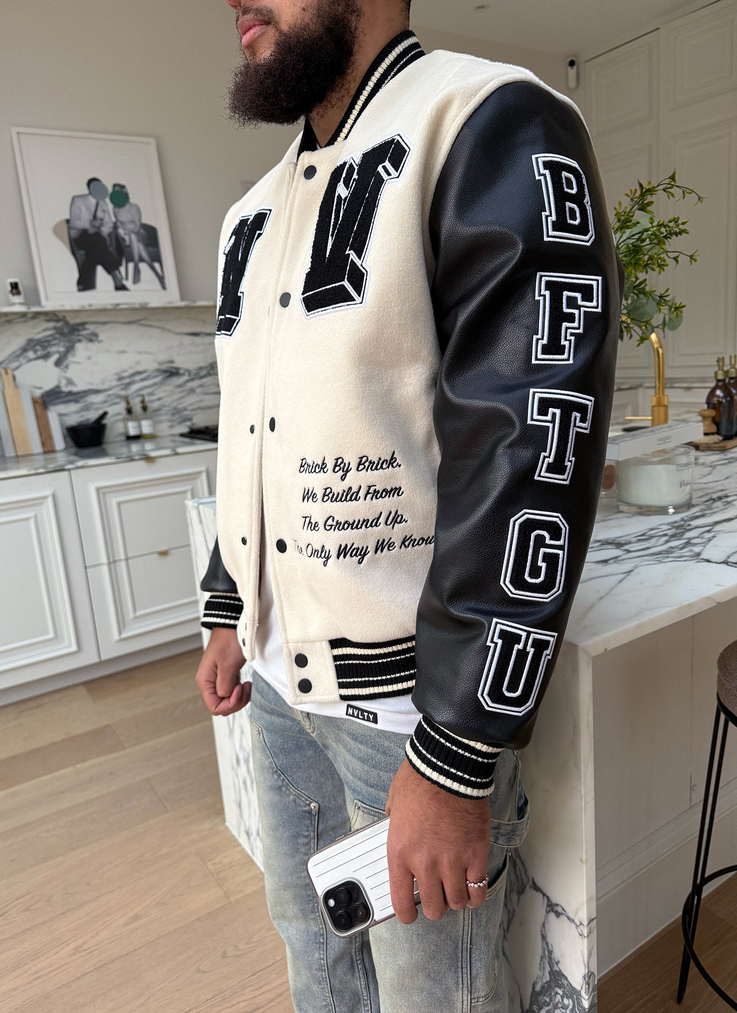 Built From The Ground Up Varsity Jacket - Ivory