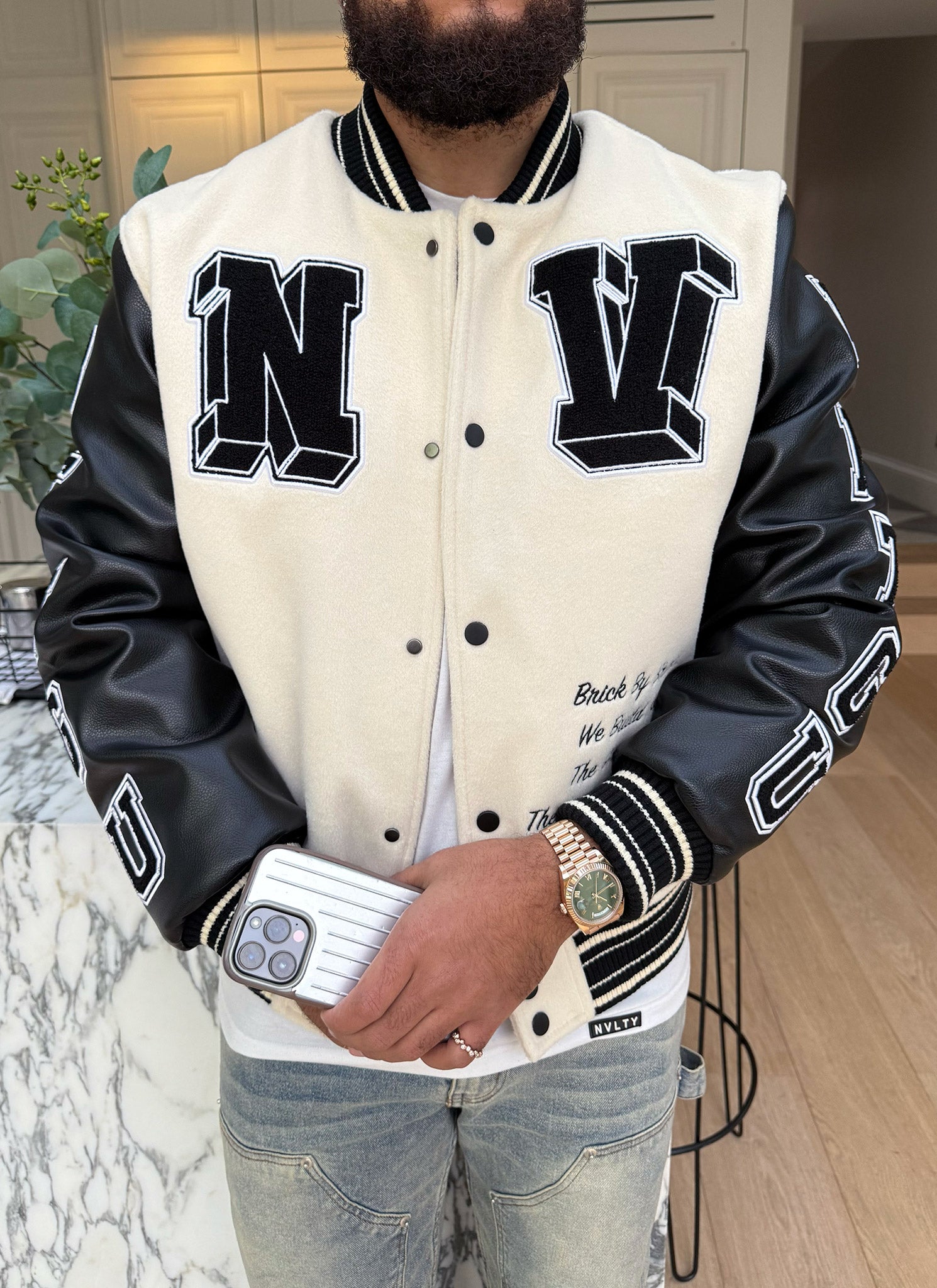 Built From The Ground Up Varsity Jacket - Ivory