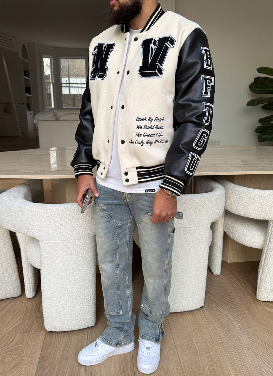Built From The Ground Up Varsity Jacket - Ivory