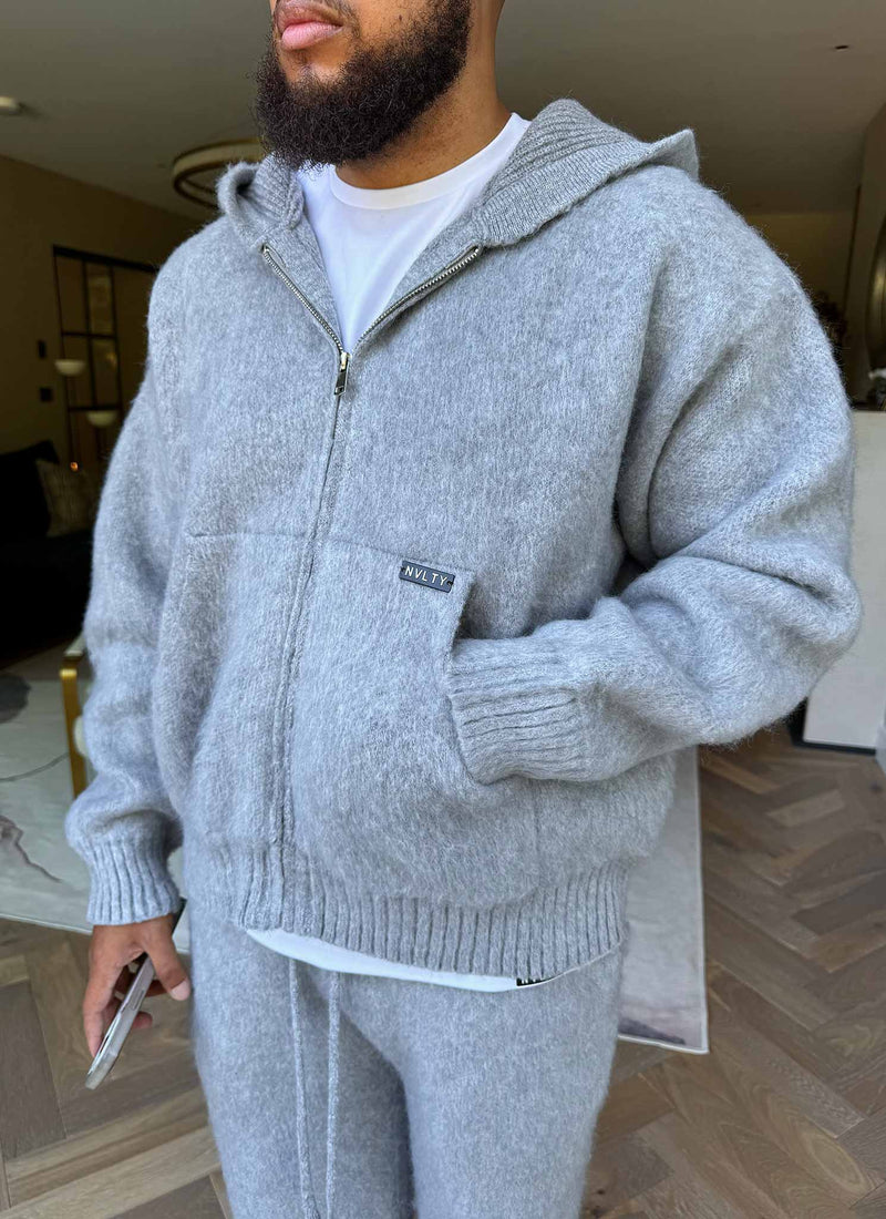 Mohair Zip Hoodie - Grey