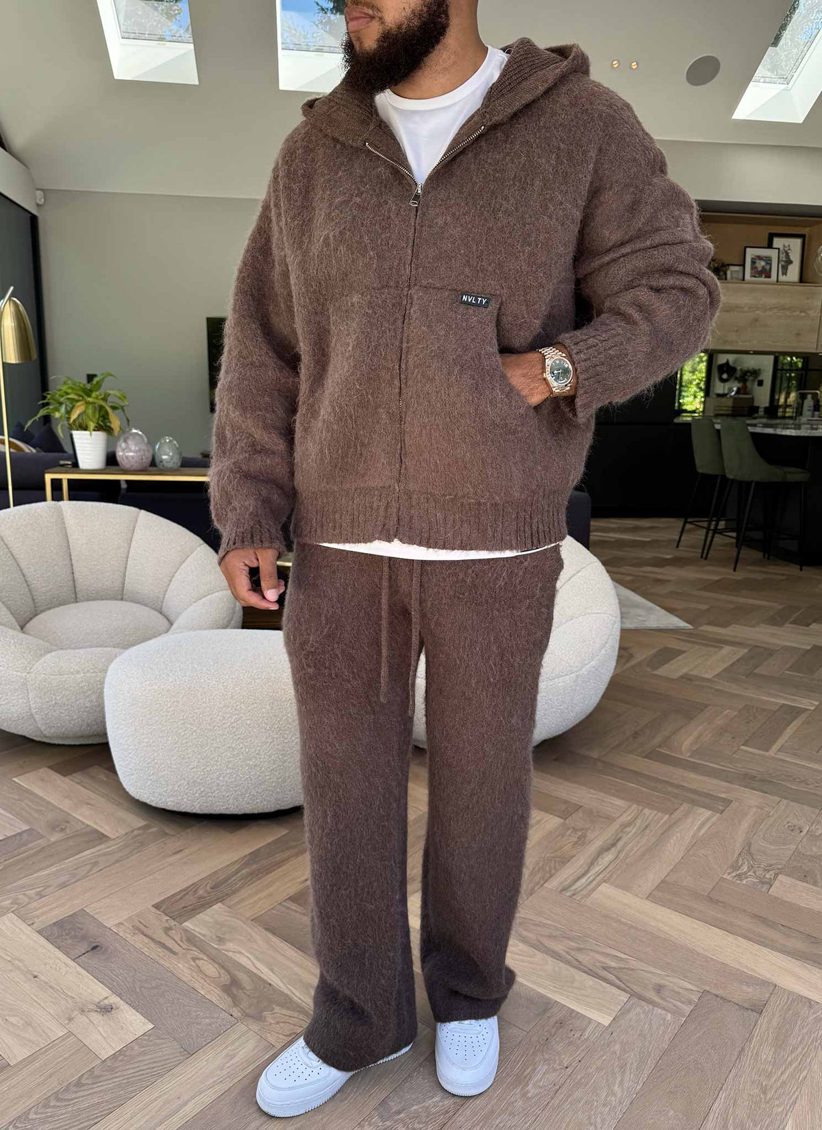 Mohair Zip Hoodie - Brown