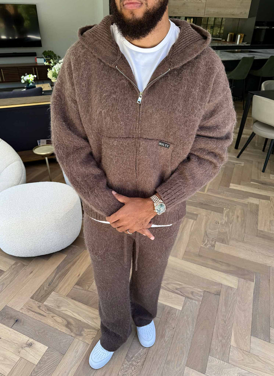 Mohair Zip Hoodie - Brown