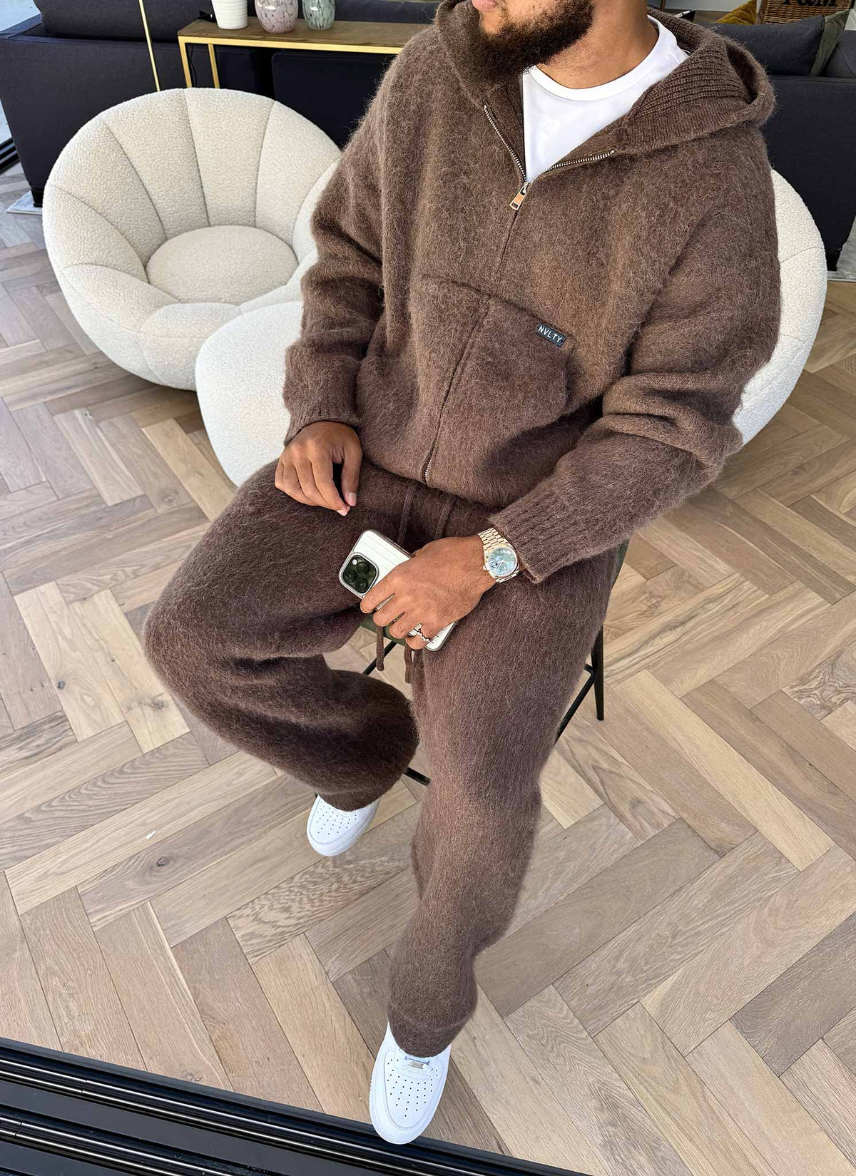 Mohair Zip Hoodie - Brown