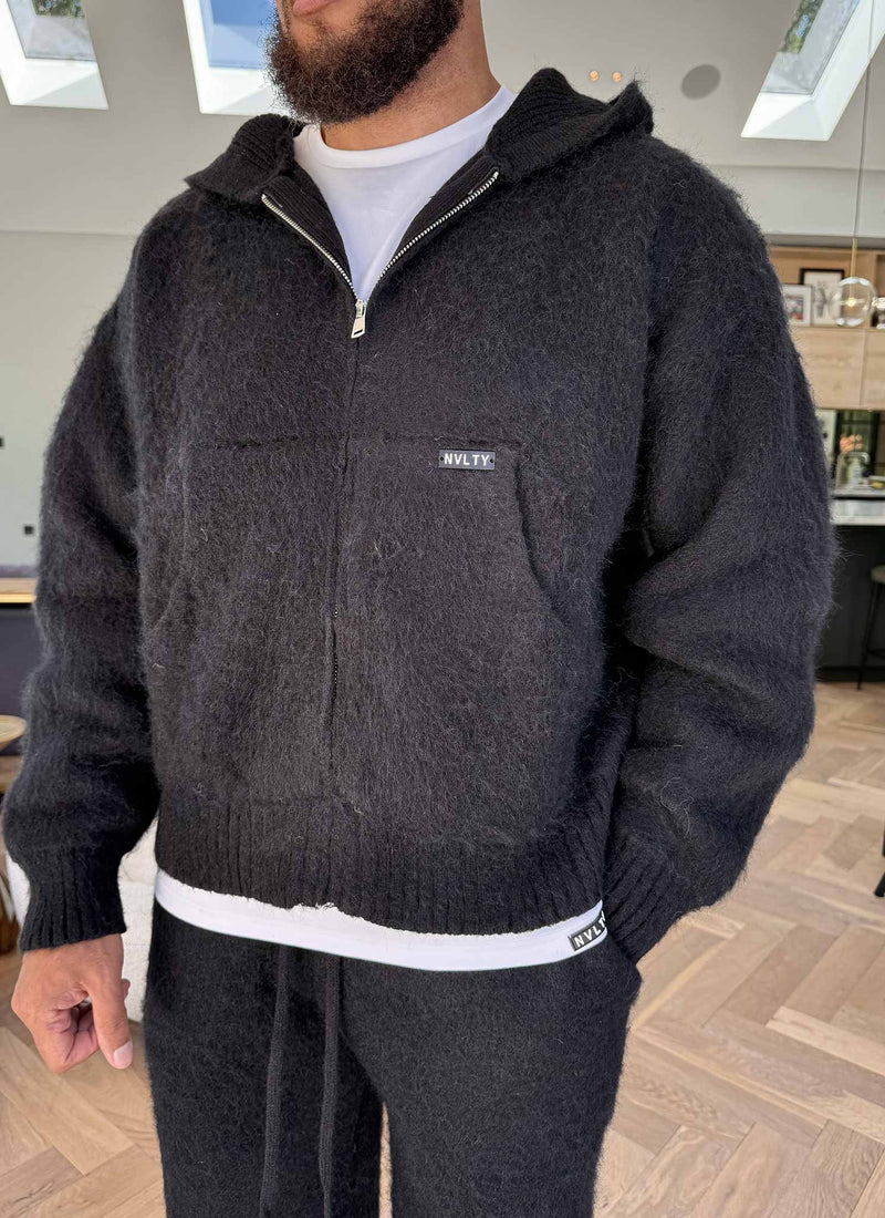 Mohair Zip Hoodie - Black